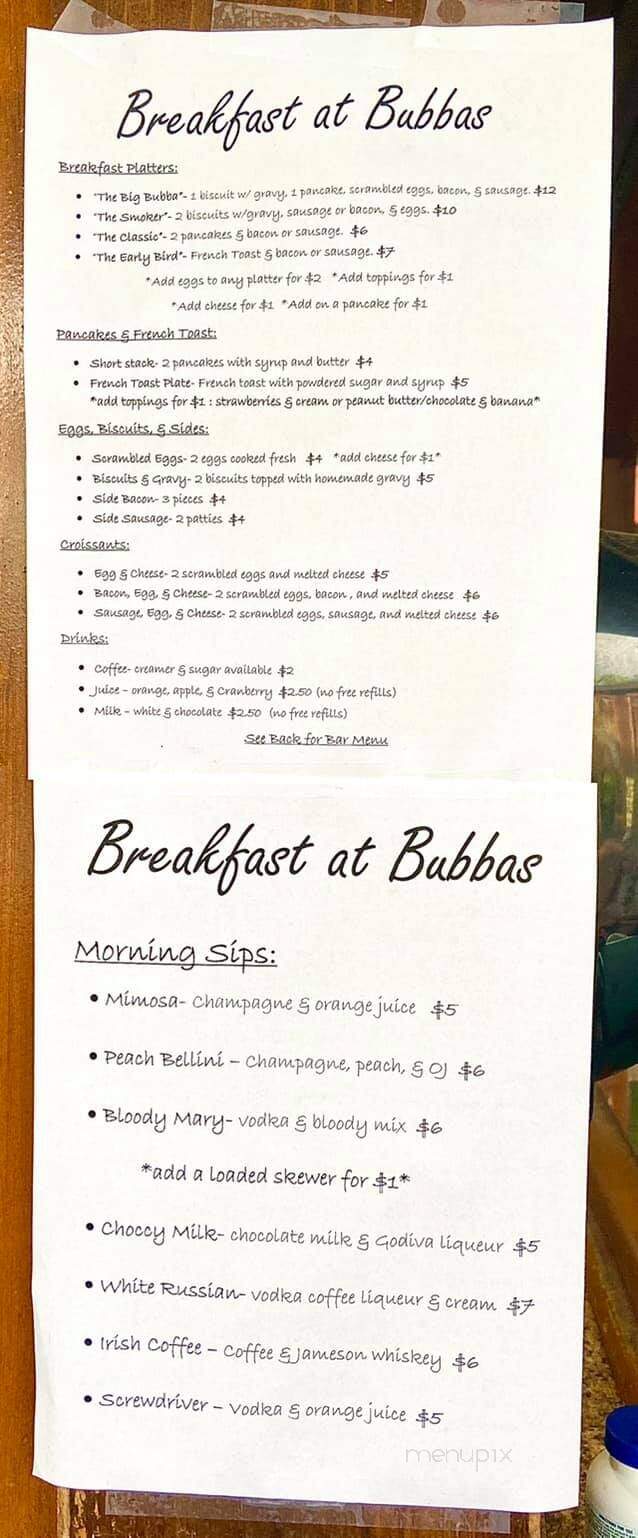 Bubba's Brew - Maynardville, TN menu_pic