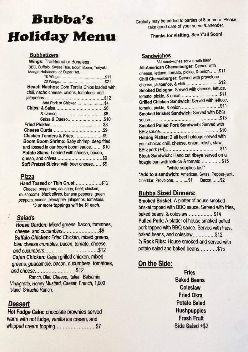 Bubba's Brew - Maynardville, TN menu_pic