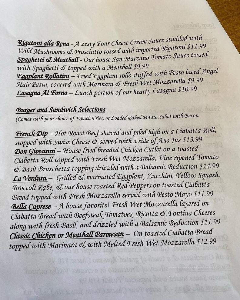 Gianni's Trattoria - Concord, NC menu_pic