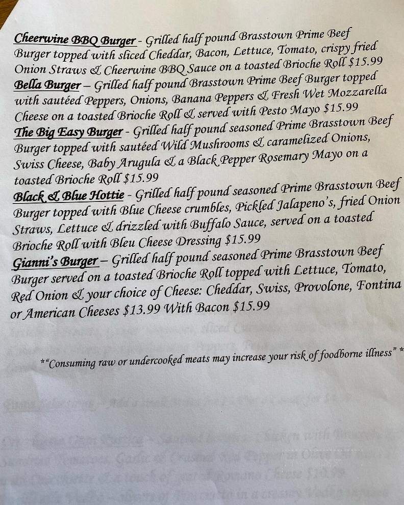 Gianni's Trattoria - Concord, NC menu_pic