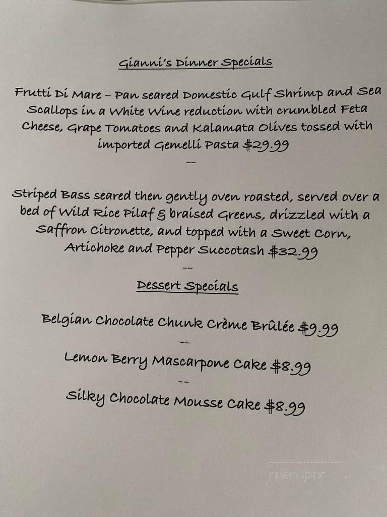 Gianni's Trattoria - Concord, NC menu_pic