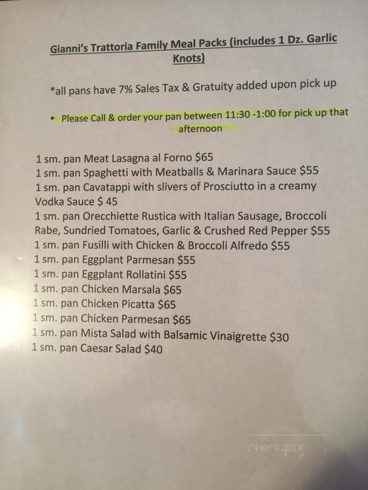 Gianni's Trattoria - Concord, NC menu_pic