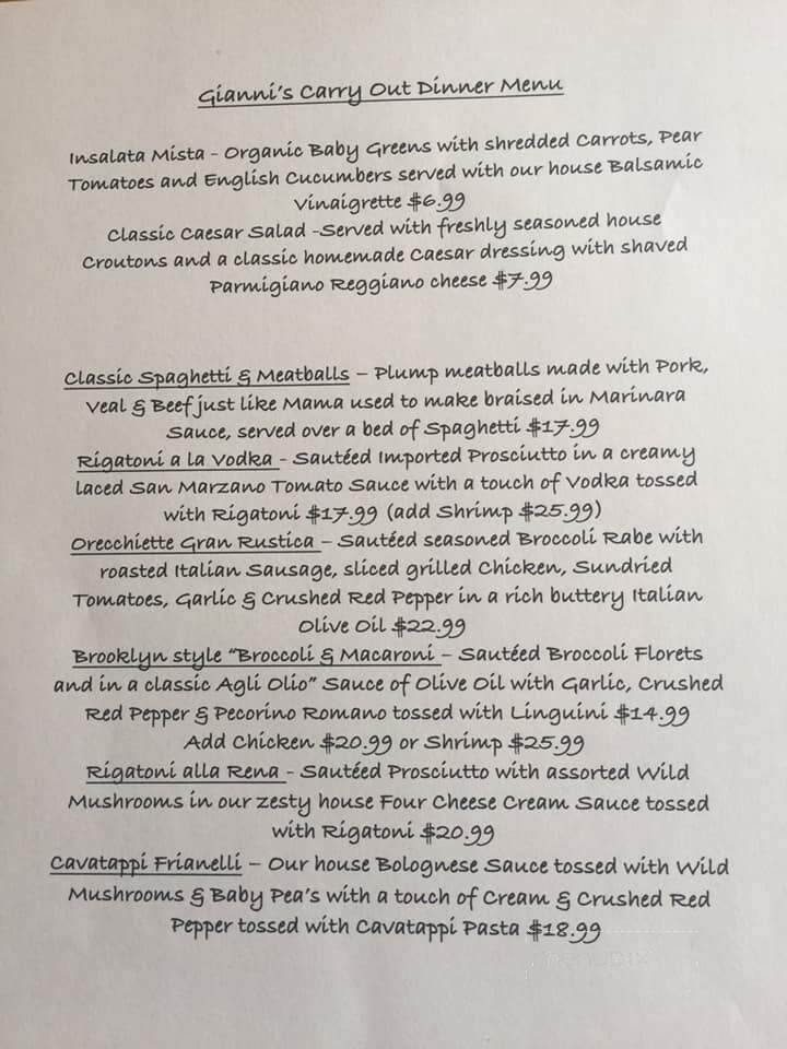 Gianni's Trattoria - Concord, NC menu_pic