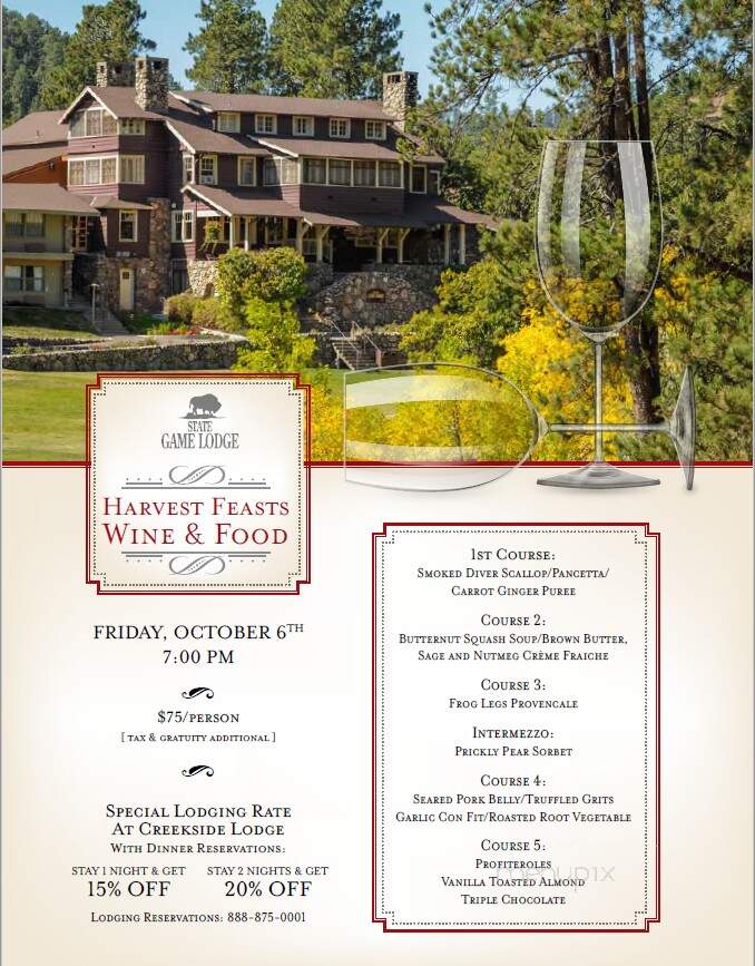Blue Bell Lodge at Custer State Park Resort - Custer, SD menu_pic