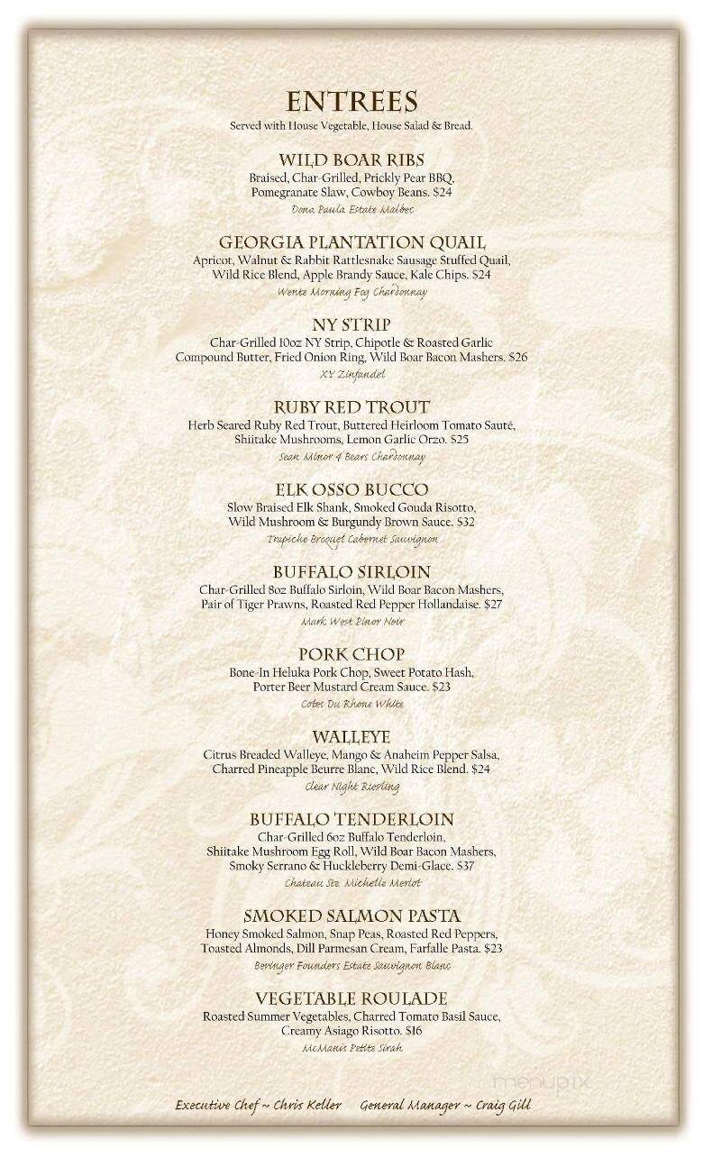 Blue Bell Lodge at Custer State Park Resort - Custer, SD menu_pic