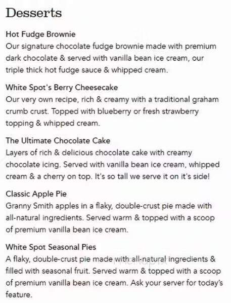 White Spot Restaurant - Aldergrove, BC menu_pic