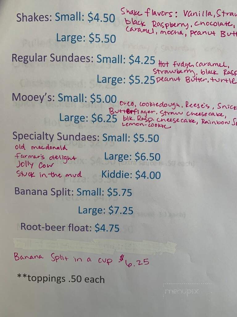 Mooey's Ice Cream - Middlebury, IN menu_pic