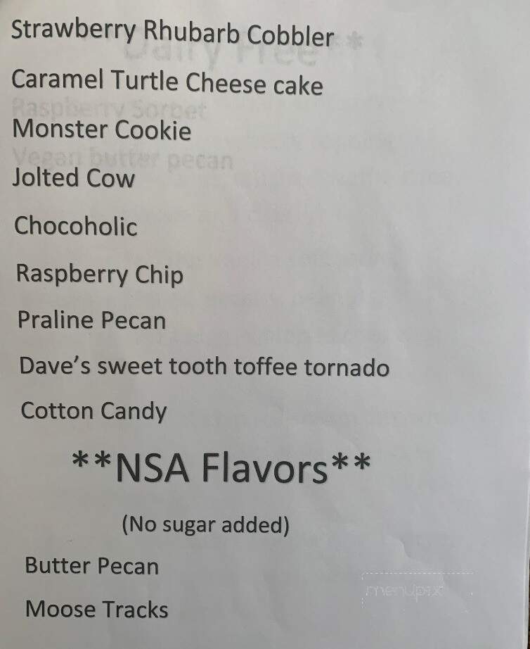 Mooey's Ice Cream - Middlebury, IN menu_pic