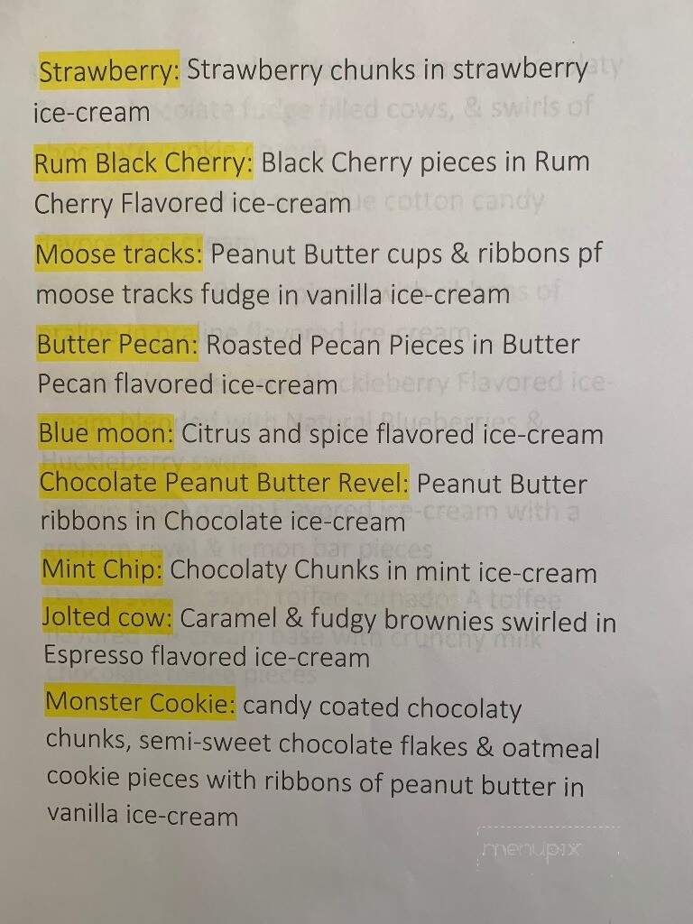 Mooey's Ice Cream - Middlebury, IN menu_pic