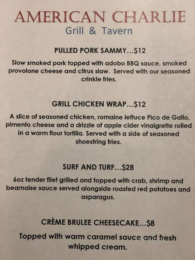 American Charlie Grill & Tavern - Panama City Beach, FL menu_pic