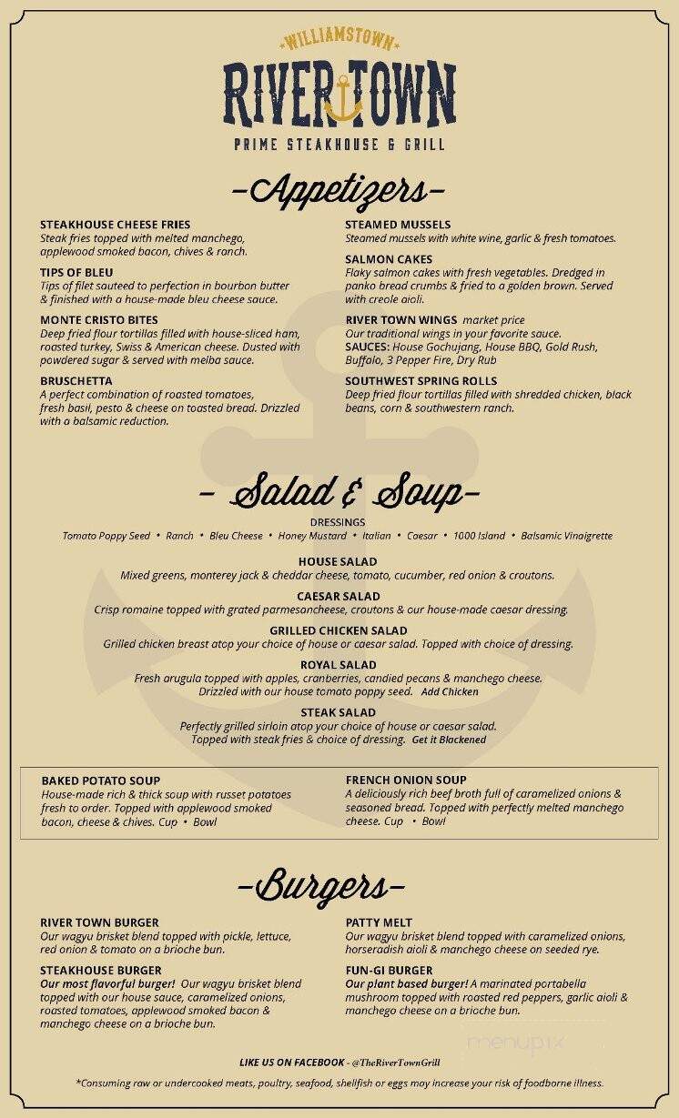 River Town Grill - Marietta, OH menu_pic