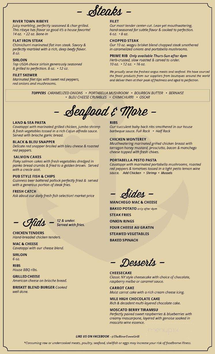 River Town Grill - Marietta, OH menu_pic