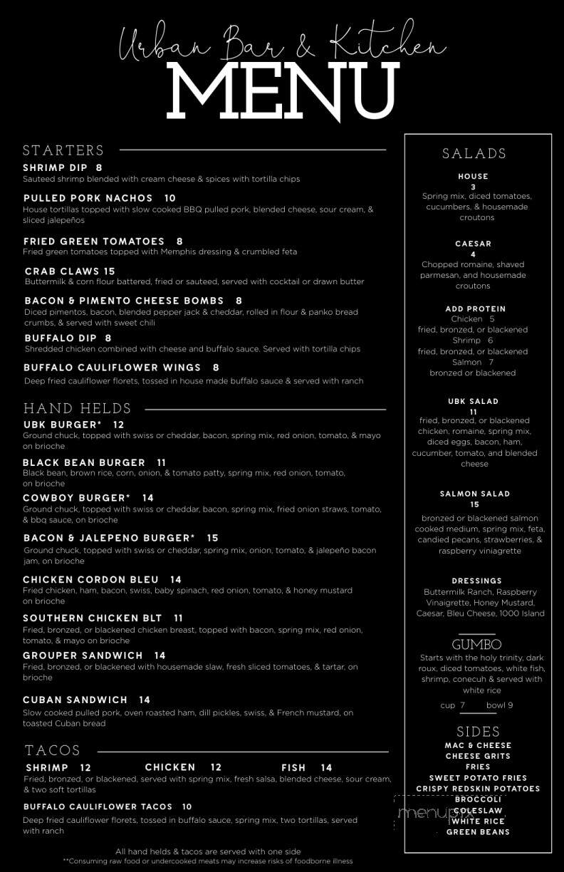 Urban Bar & Kitchen - Tuscaloosa, AL menu_pic