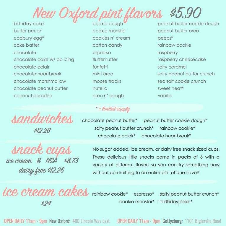 Half Pint Creamery - Hanover, PA menu_pic