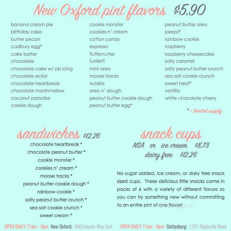 Half Pint Creamery - Hanover, PA menu_pic