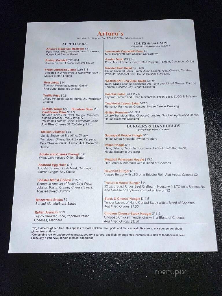 Arturo's Restaurant - Dupont, PA menu_pic