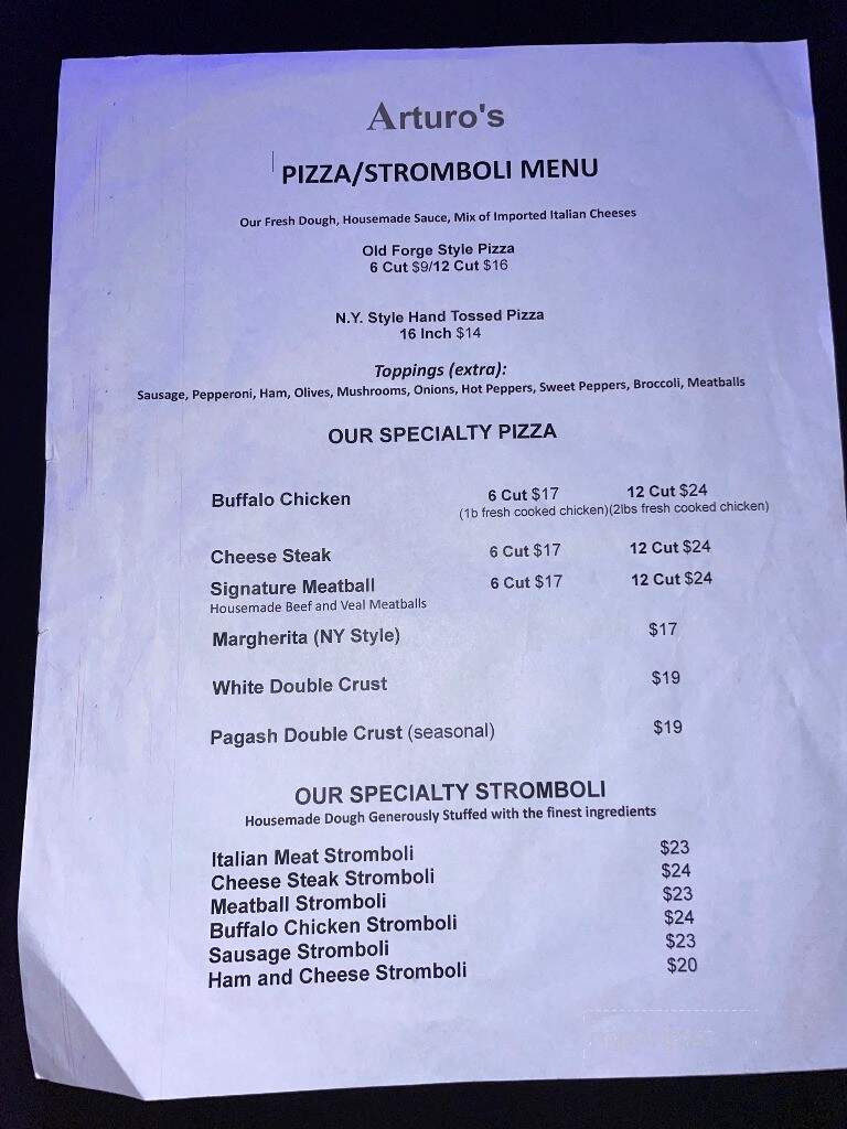 Arturo's Restaurant - Dupont, PA menu_pic