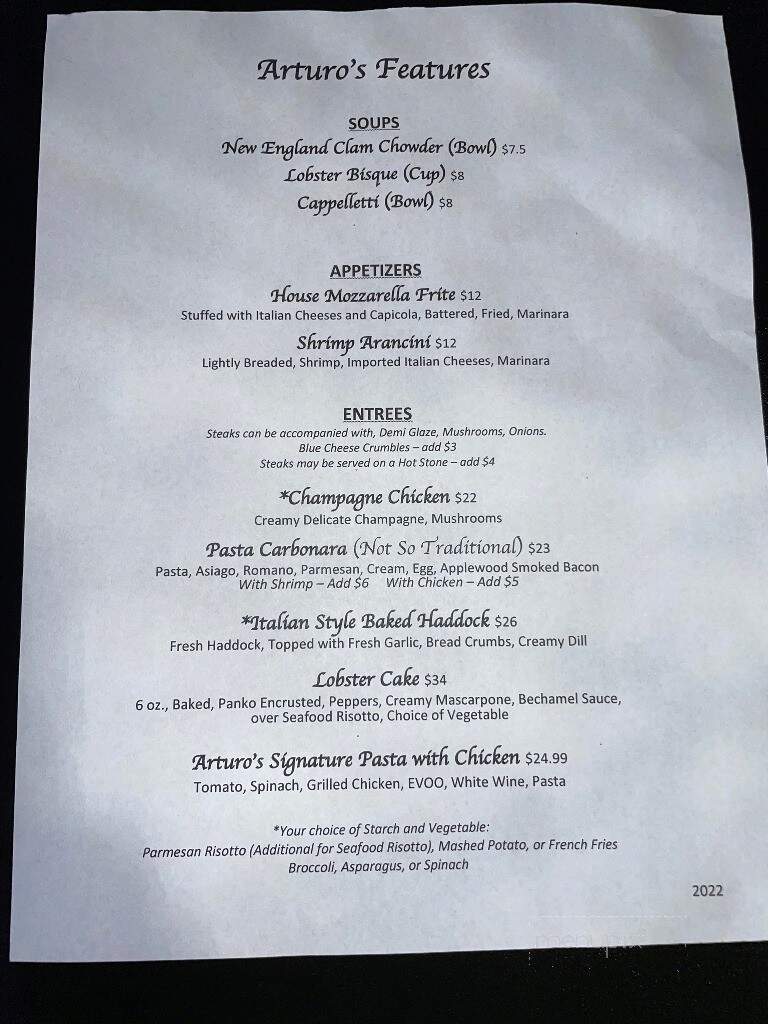 Arturo's Restaurant - Dupont, PA menu_pic