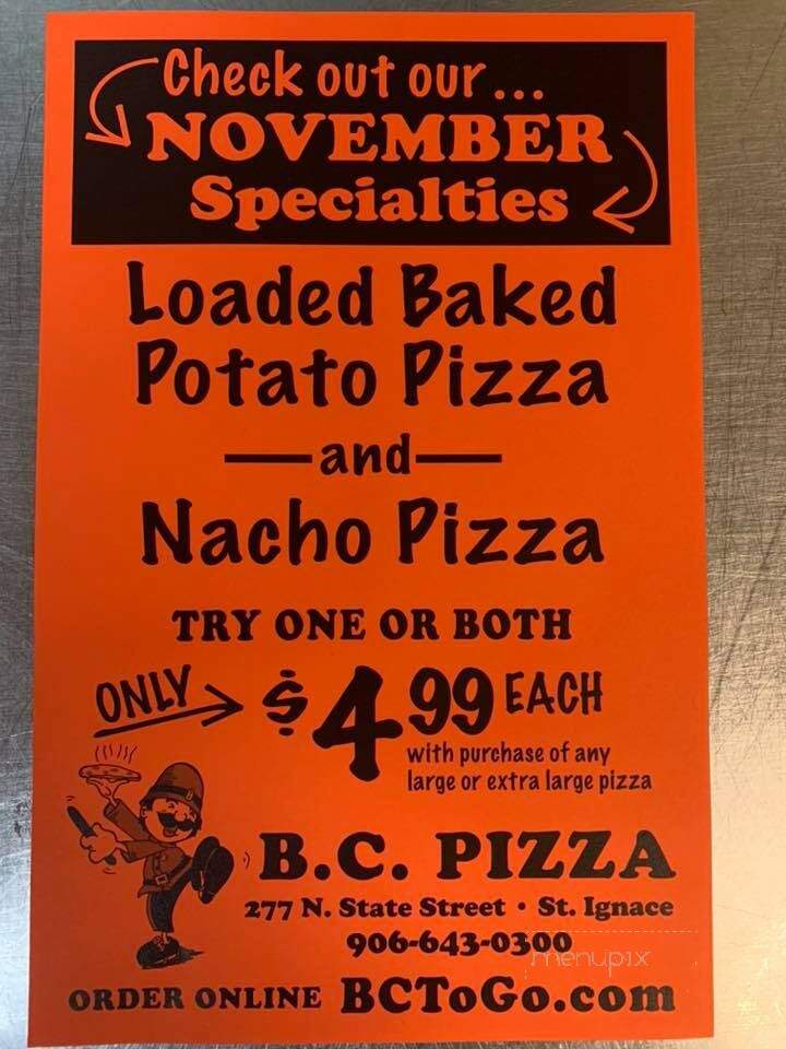 BC Pizza - St Ignace, MI menu_pic