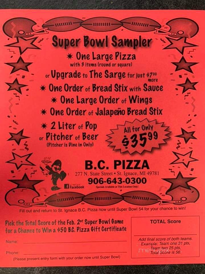 BC Pizza - St Ignace, MI menu_pic