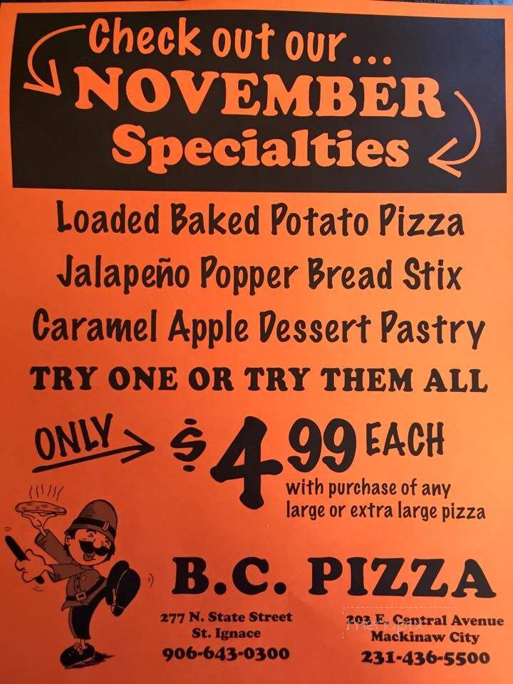 BC Pizza - St Ignace, MI menu_pic