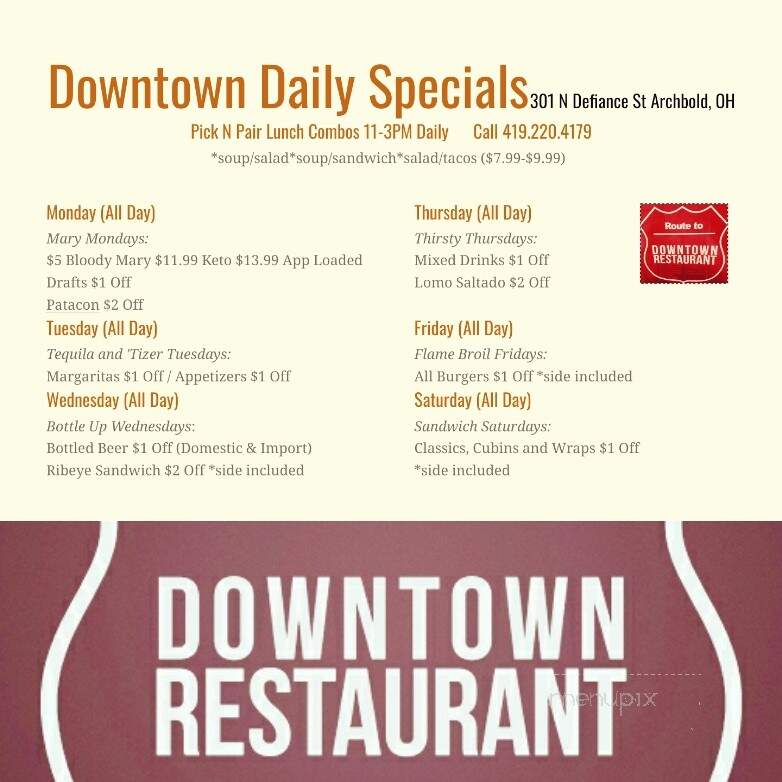 Downtown Restaurant - Archbold, OH menu_pic