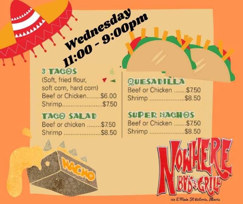 Nowhere Bar & Grill - Victoria, IL menu_pic