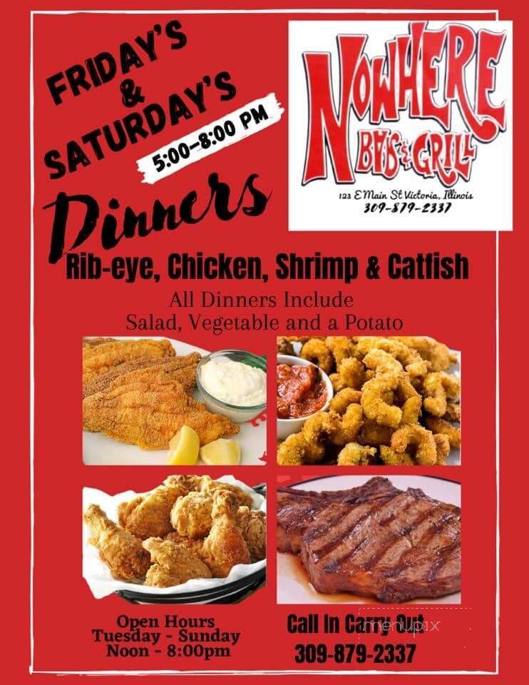 Nowhere Bar & Grill - Victoria, IL menu_pic