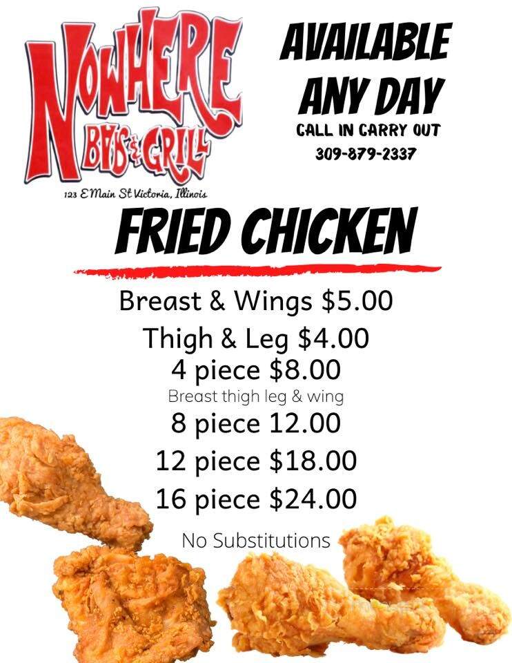 Nowhere Bar & Grill - Victoria, IL menu_pic
