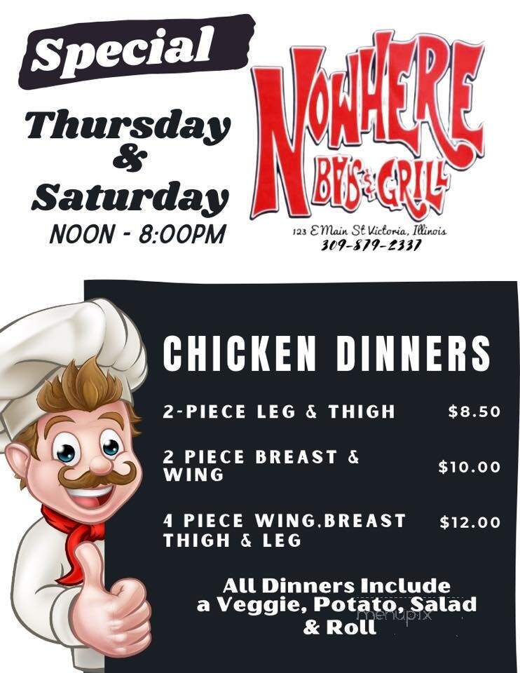 Nowhere Bar & Grill - Victoria, IL menu_pic