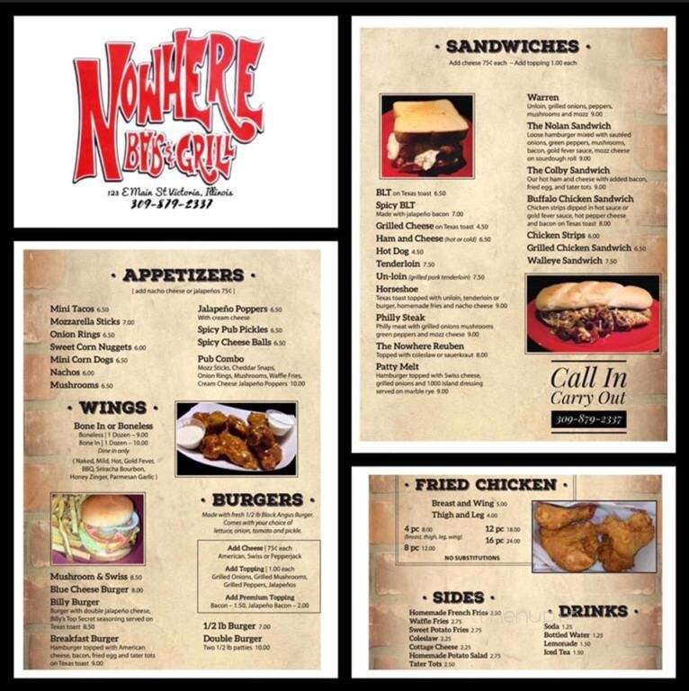 Nowhere Bar & Grill - Victoria, IL menu_pic