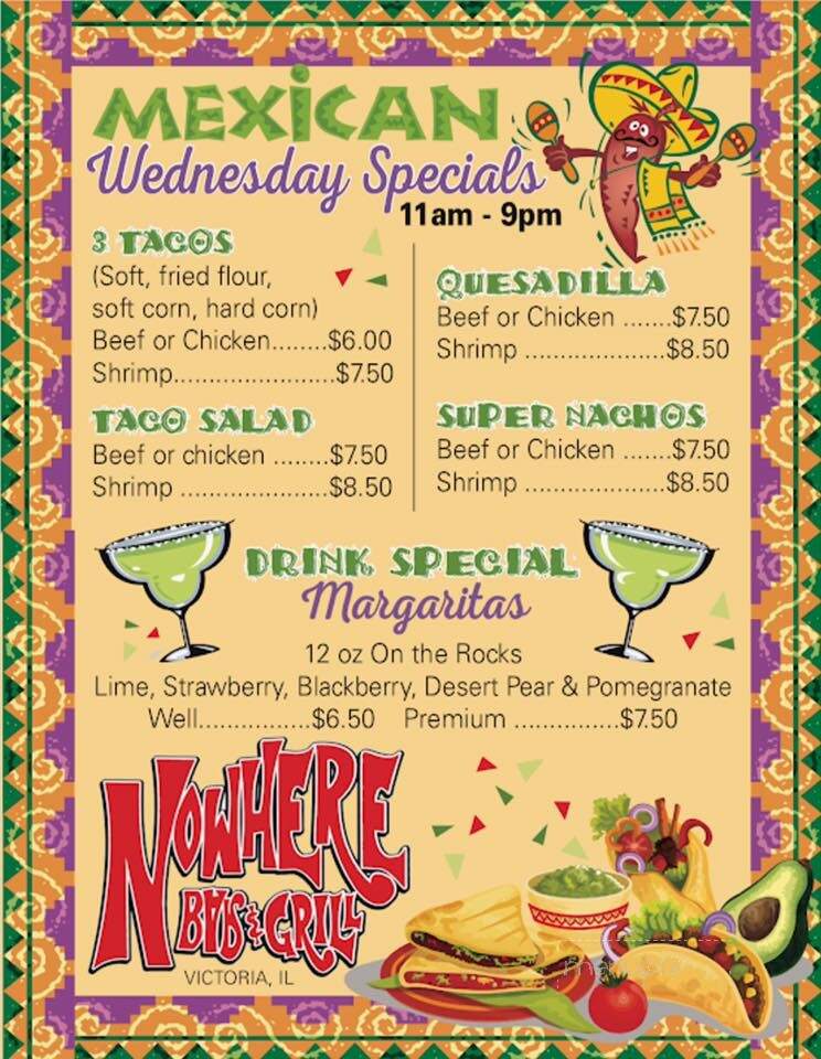 Nowhere Bar & Grill - Victoria, IL menu_pic