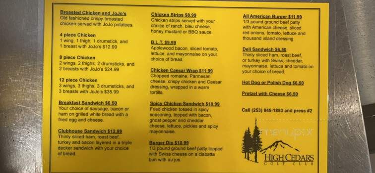 High Cedars Golf Club - Orting, WA menu_pic
