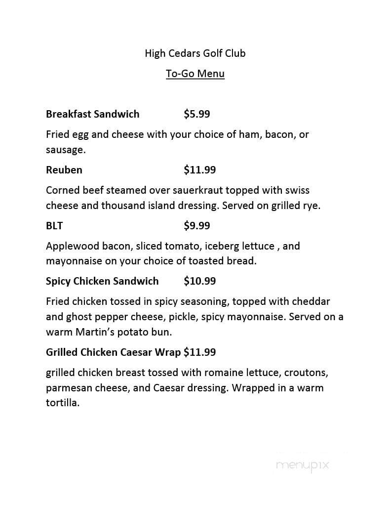 High Cedars Golf Club - Orting, WA menu_pic