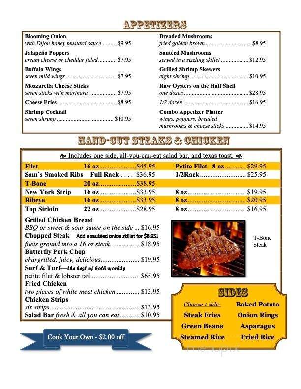 Sam's Steakhouse - Marshall, IL menu_pic