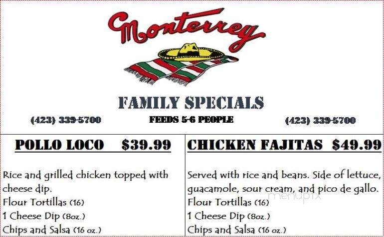 Monterrey Mexican Restaurant - Cleveland, TN menu_pic