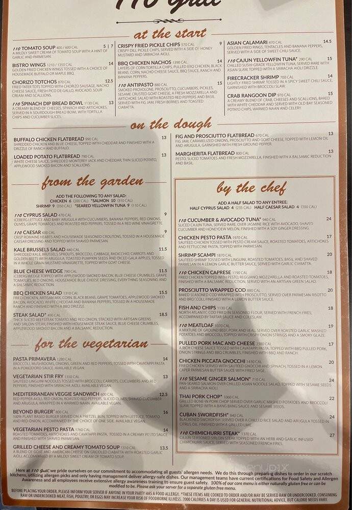 110 Grill - Portsmouth, NH menu_pic