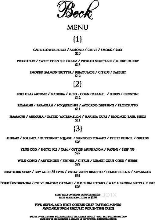 Restaurant Beck - Depoe Bay, OR menu_pic