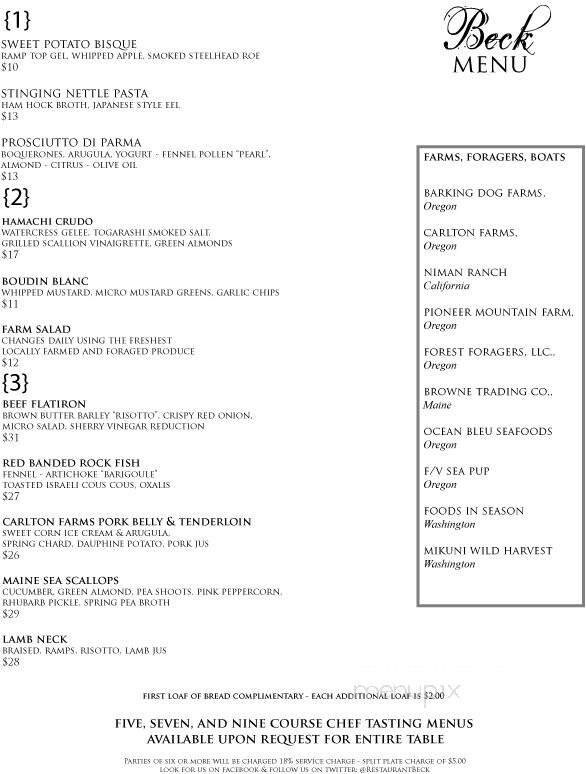Restaurant Beck - Depoe Bay, OR menu_pic