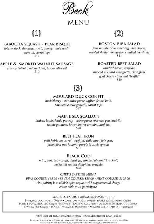 Restaurant Beck - Depoe Bay, OR menu_pic