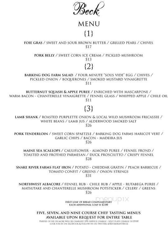 Restaurant Beck - Depoe Bay, OR menu_pic