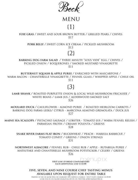 Restaurant Beck - Depoe Bay, OR menu_pic