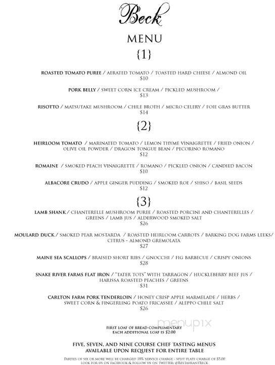 Restaurant Beck - Depoe Bay, OR menu_pic
