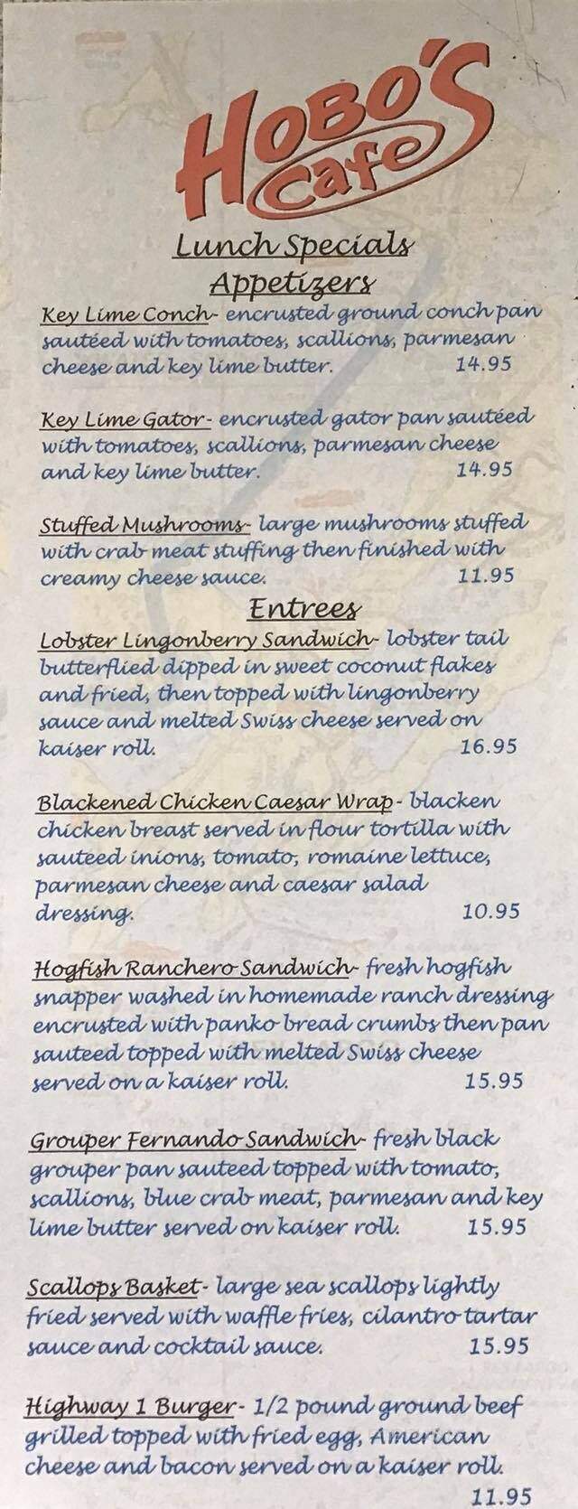 Hobo's Cafe - Key Largo, FL menu_pic