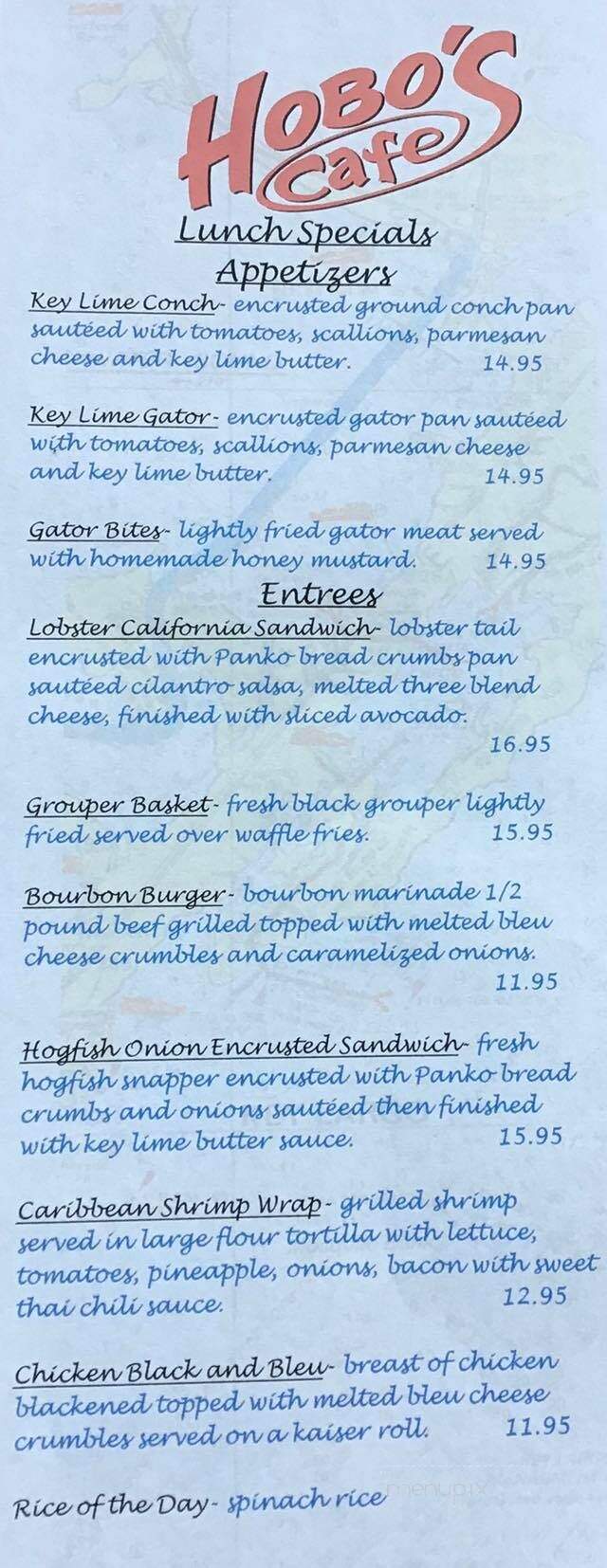 Hobo's Cafe - Key Largo, FL menu_pic