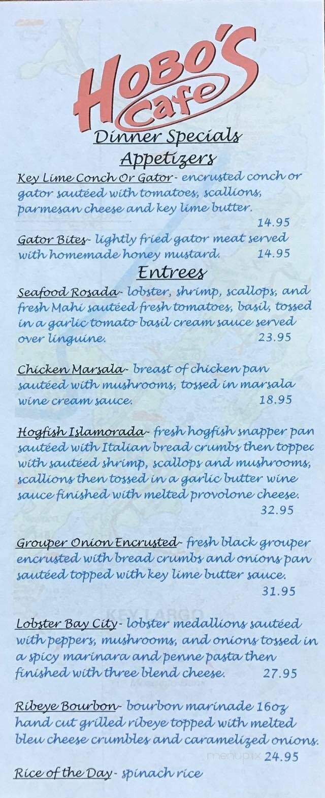 Hobo's Cafe - Key Largo, FL menu_pic