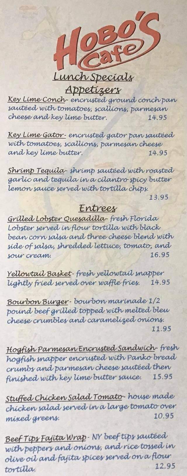 Hobo's Cafe - Key Largo, FL menu_pic