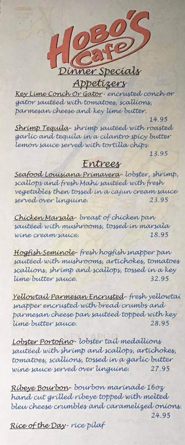 Hobo's Cafe - Key Largo, FL menu_pic
