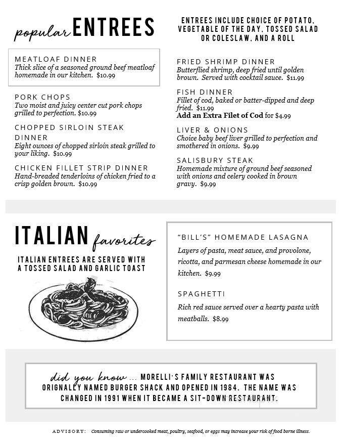 Morelli's Family Restaurant - Brockway, PA menu_pic