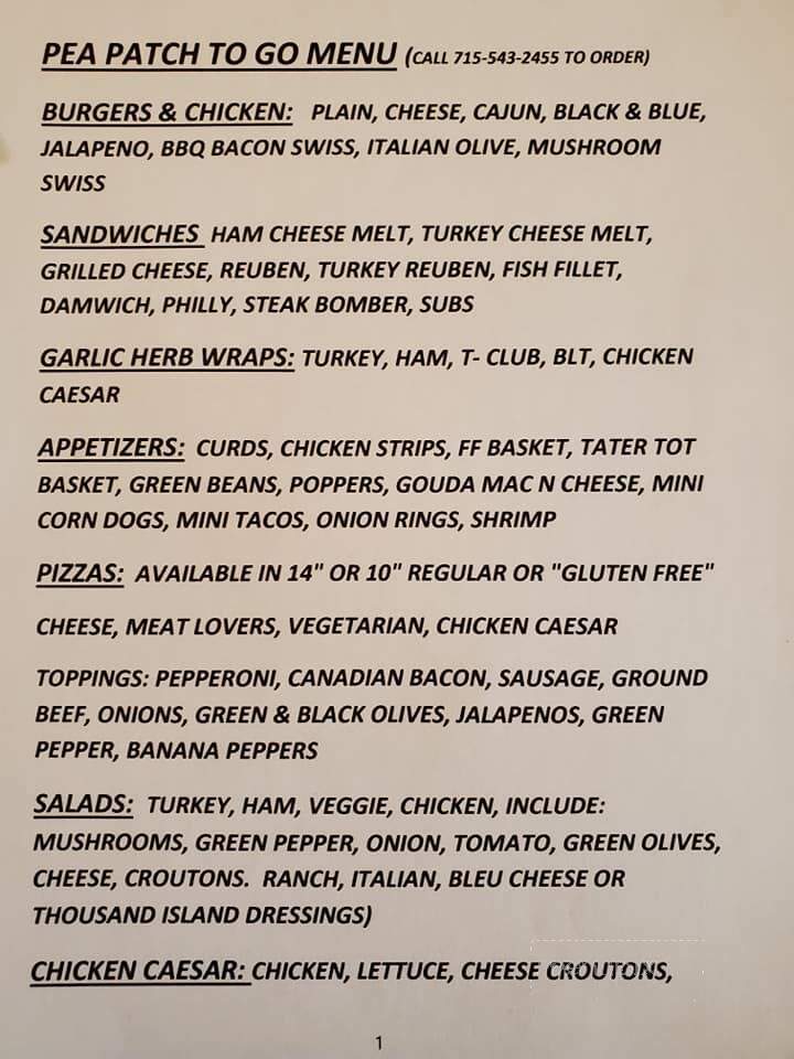 Pea Patch Motel & Saloon - Manitowish Waters, WI menu_pic